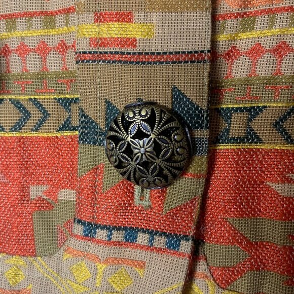 Chicos Womens Size 1 Aztec Print Jacket Silk Blend Long Sleeve Jacket Round Neck - Picture 5 of 10